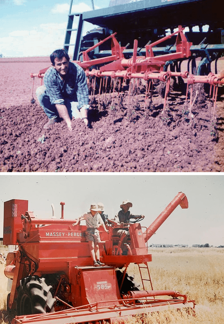 two old photos from the farm featuring the DalBon family working the land