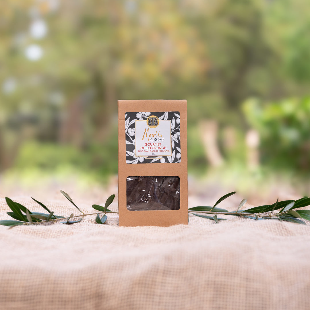 Morella Grove gourmet chilli crunch infused chocolate in a bag
