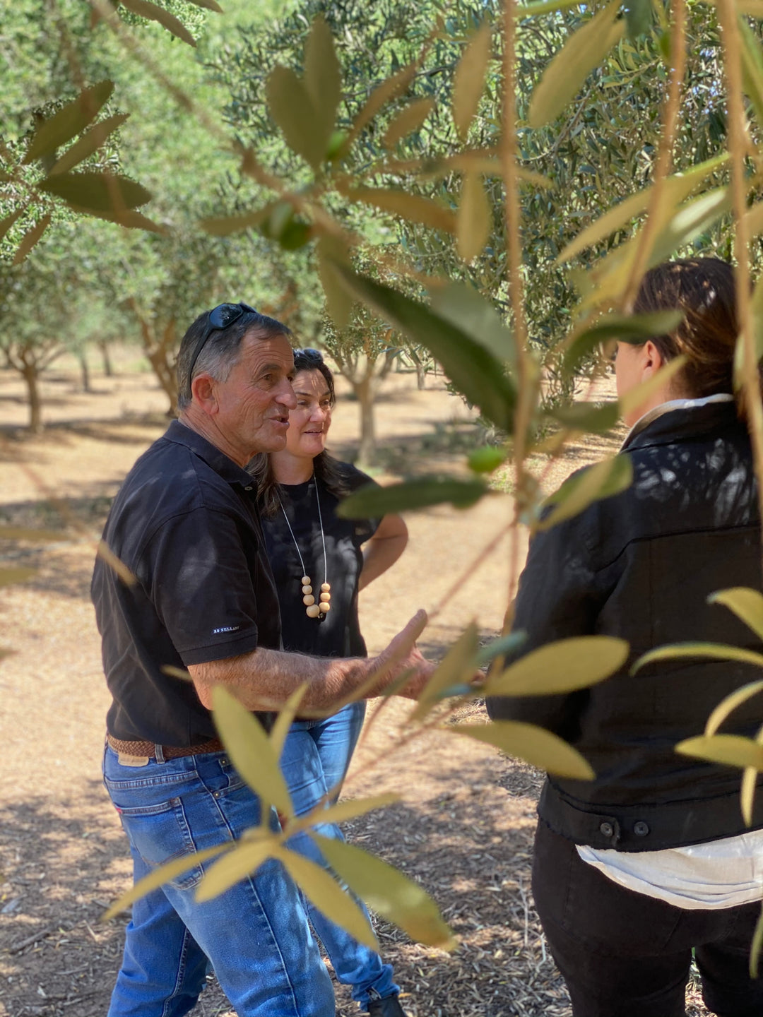 Frank DalBon speaking to a lady on a farm tour at Morella Grove