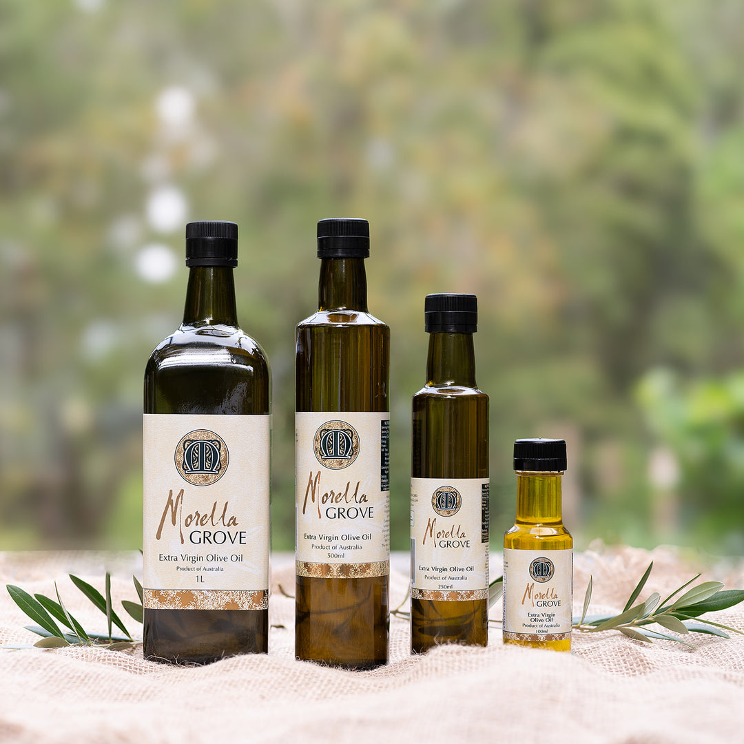 Morella Grove collection of extra virgin olive oil containers from 100ml to 1L