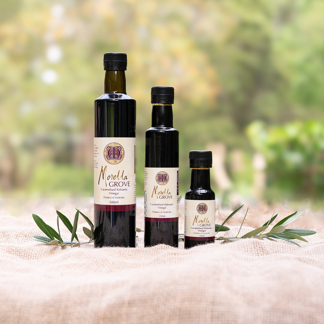 Morella Grove collection of caramelised balsamic vinegar in different sizes from 100ml to 500ml