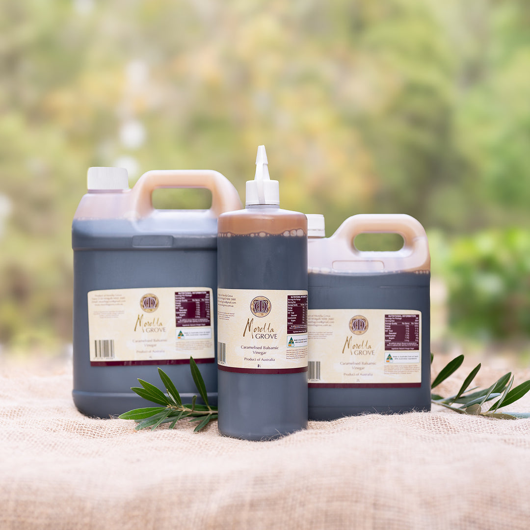 Morella Grove collection of caramelised balsamic vinegar in different sizes from 1L to 4L
