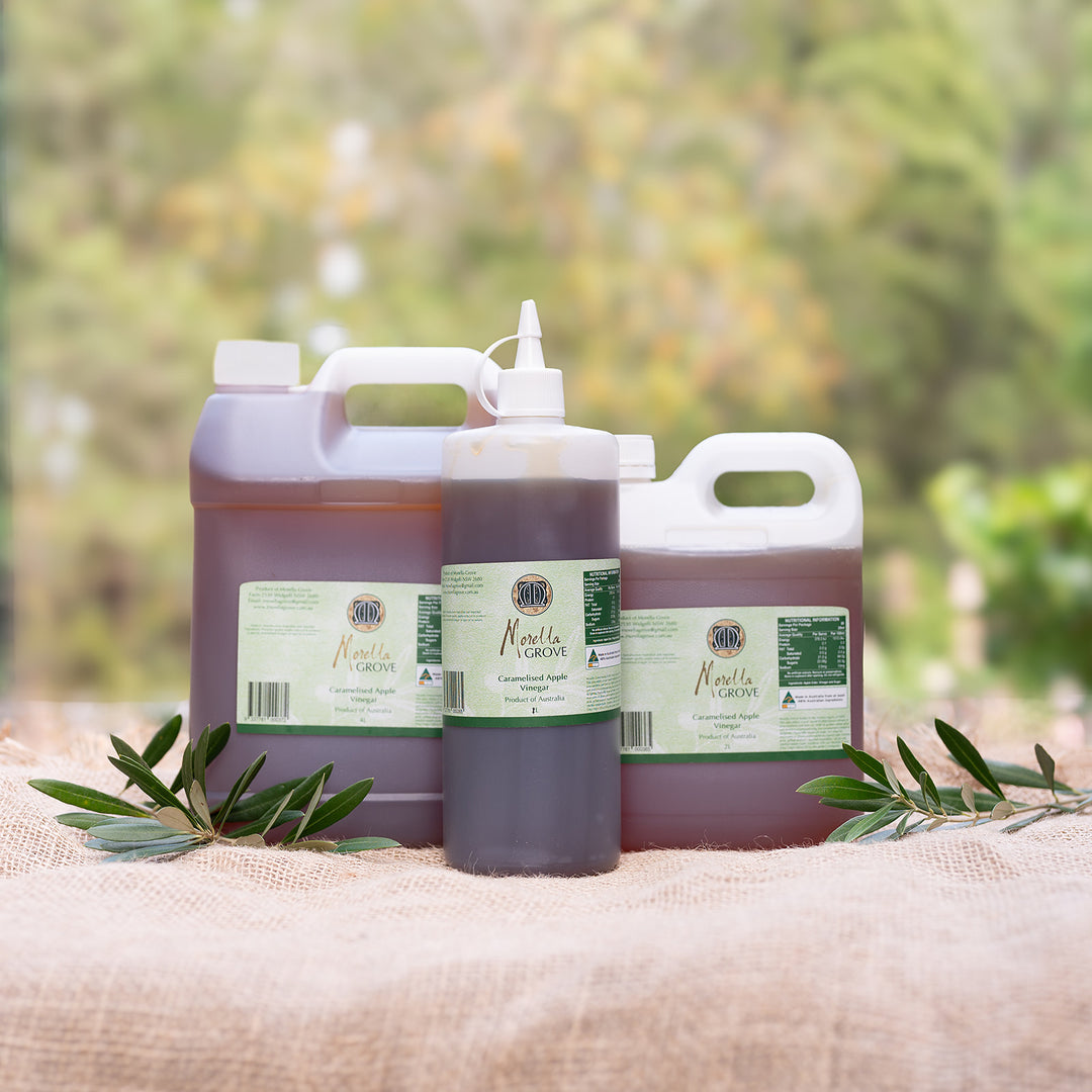 Morella Grove collection of caramelised apple vinegar in different sizes from 1L to 4L