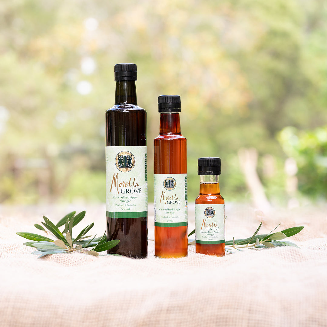 Morella Grove collection of caramelised apple vinegar in different sizes from 100ml to 500ml