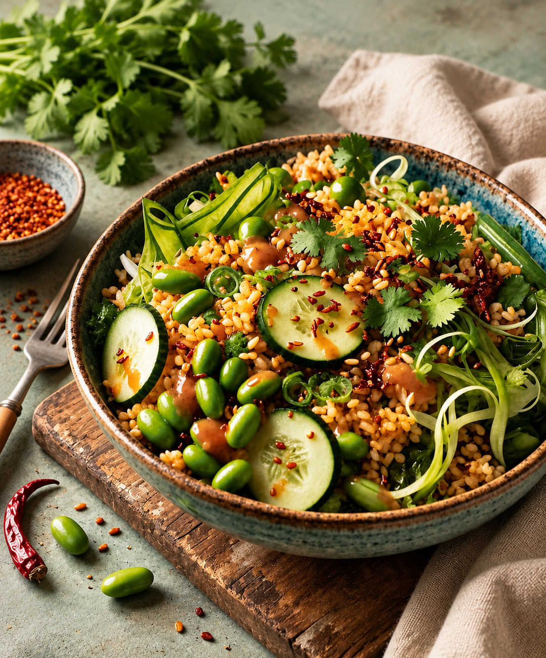 Morella Grove Crispy Rice Salad with Chilli Crunch and Satay